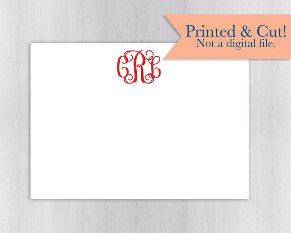 Monogrammed Note Cards - 24pk | Initialed Note Cards | Personalized Flat Note Cards | Printed without Envelopes  | NC-014