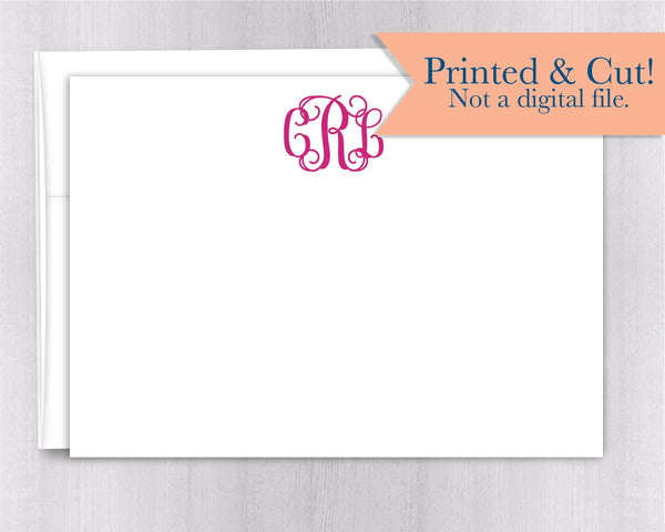 Monogrammed Note Cards - 12pk | Personalized Flat Note Cards | Gifts under 15 | Printed with Envelopes  | NC-014