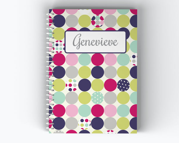Polka Dot Name Cover - Personalized Custom Spiral Journal Notebook | NB-039