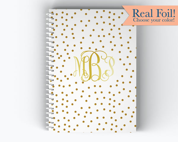 Polka Dot in Color Foil Monogram Cover - Personalized Custom Spiral Journal Notebook | Foil | NB-013-F