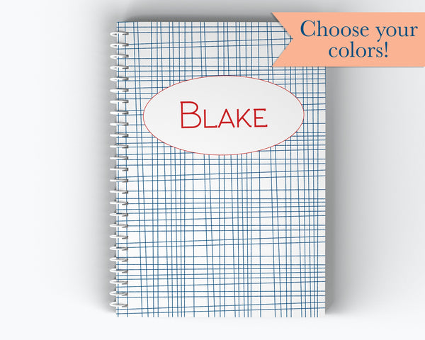 Name and  Line Pattern Design Cover - Personalized Custom Spiral Journal Notebook  | NB-029