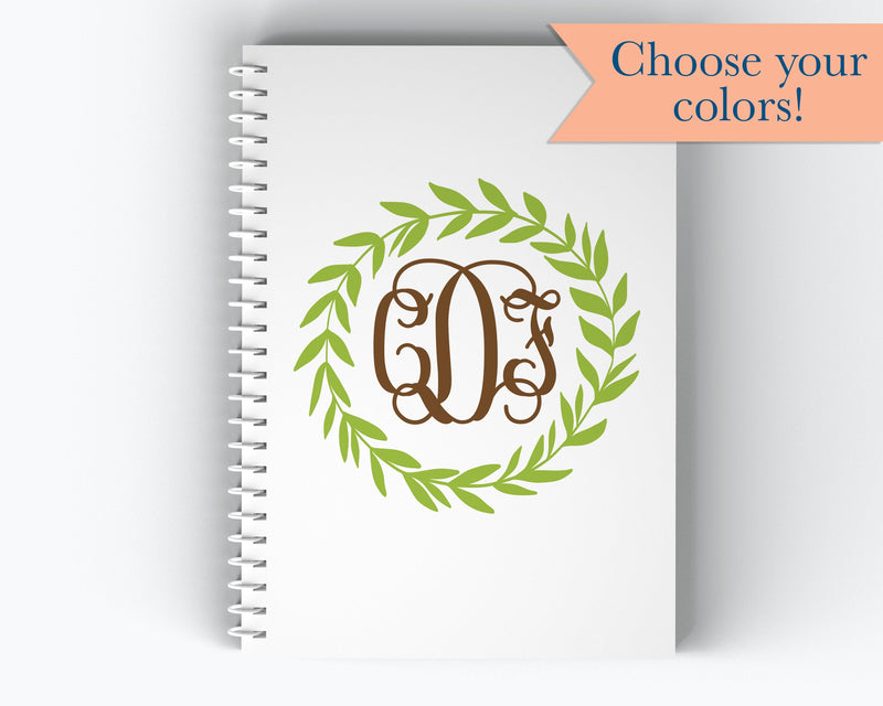 Laurel and Monogram Cover - Personalized Custom Spiral Journal Notebook  | NB-016