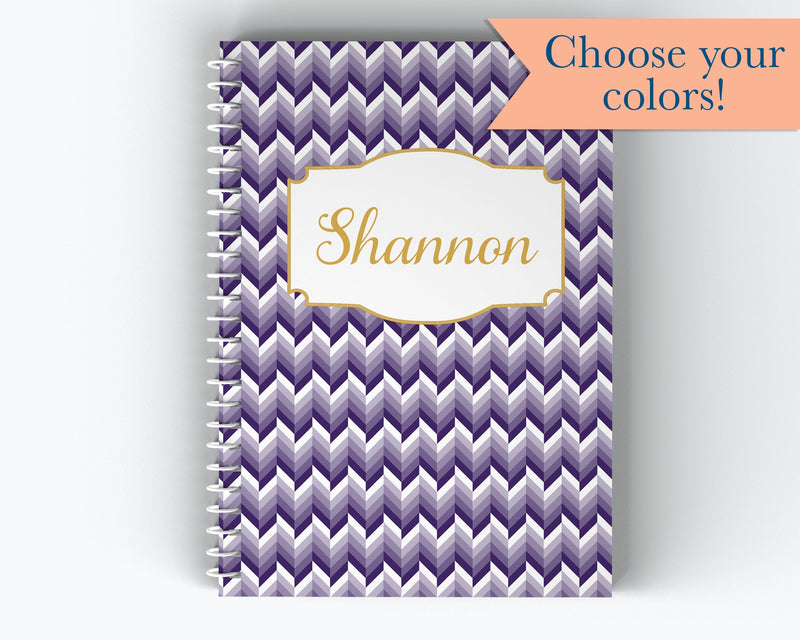Name and Ombre Chevron Cover - Personalized Custom Spiral Journal Notebook | NB-026