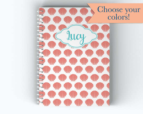 Name and Scallop Seashell Cover - Personalized Custom Spiral Journal Notebook  | NB-027