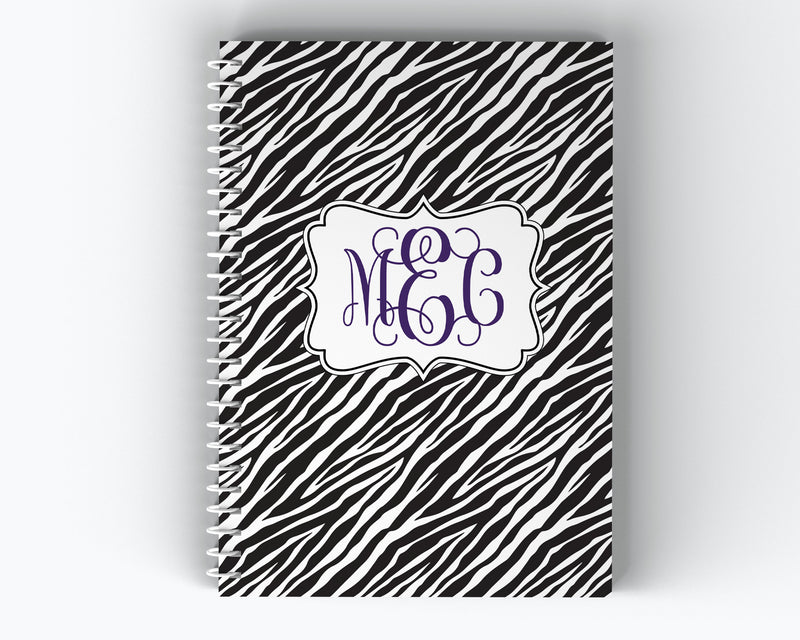 Zebra Print and Monogram Cover - Personalized Custom Spiral Journal Notebook | NB-018