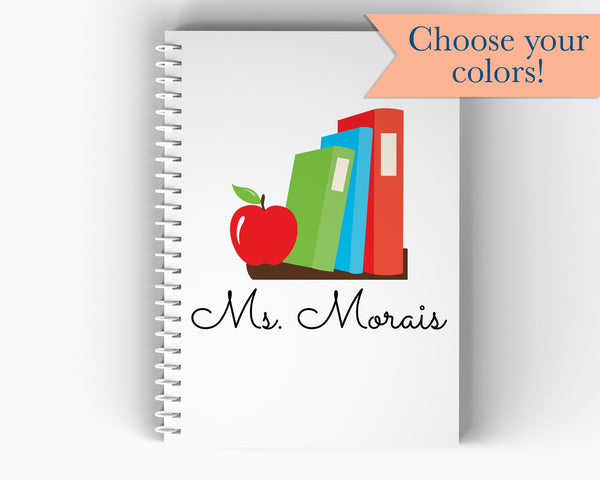 Books and Apple Teacher Cover - Personalized Custom Spiral Journal Notebook | NB-006