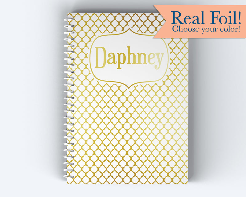 Name and Pattern Background in Color Foil Cover - Personalized Custom Spiral Journal Notebook | Foil | NB-023-F