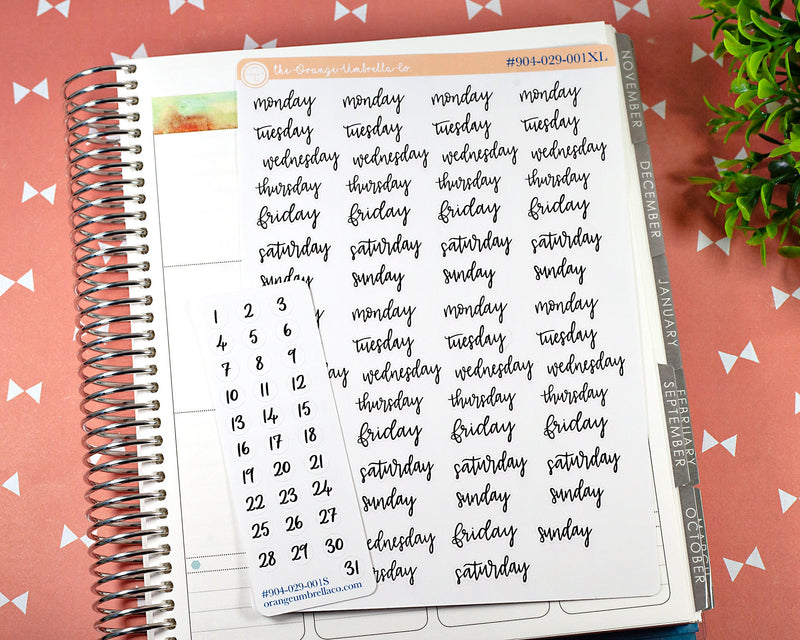 Date or Day Header Script Planner Stickers and Labels | F7 | 904-029-001-WH