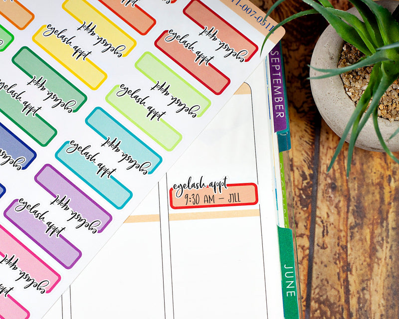 Eyelash Appointment Script Planner Stickers and Labels  | 911-007-051-WH