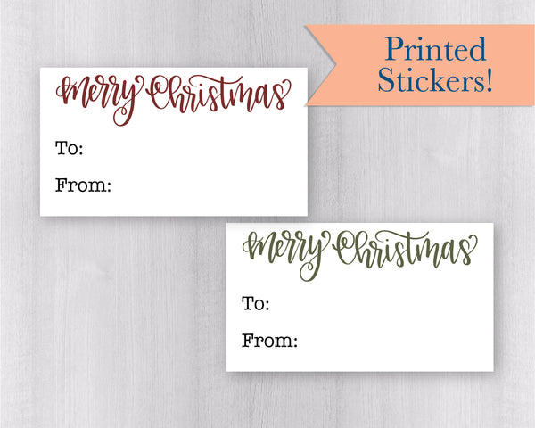 Christmas To-From Gift Tag Stickers, Two Color Merry Christmas Gift Labels, White Package Stickers, Gift Wrapping Stickers (#521-03-WH)