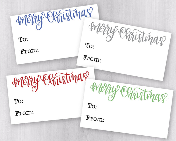 Christmas To-From Gift Tag Stickers, Four Color Merry Christmas Gift Labels, White Package Stickers, Gift Wrapping Stickers (#521-04-WH)