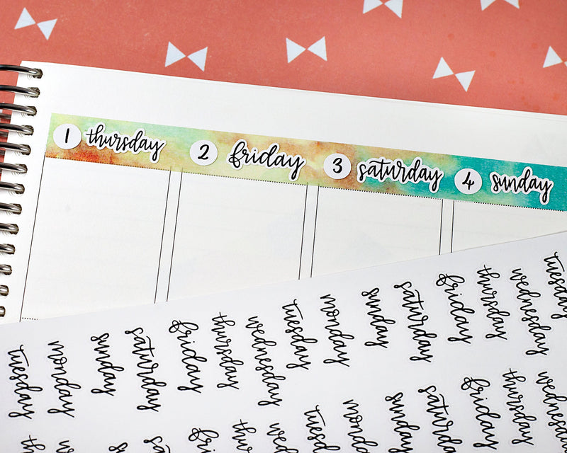 Date or Day Header Script Planner Stickers and Labels | F7 | 904-029-001-WH