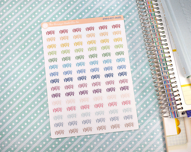 CLEARANCE | Notes Script Planner Stickers | F7 | S-752 / 904-027-001L-WH
