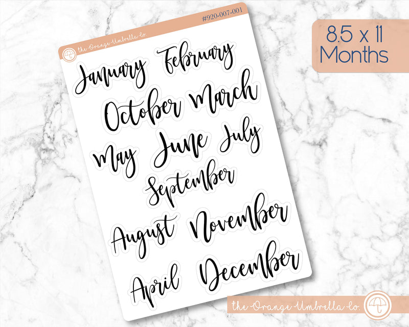 CLEARANCE | Month Name Header Script Planner Stickers | F2 | B-321-B / 920-007-001XL-WH