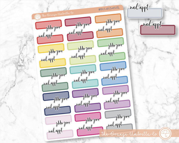 Nail Appointment Quarter Box Planner Stickers, Rainbow "Nail Appt" Labels,Tracking Appointment Planner Stickers (#911-013-051-WH)