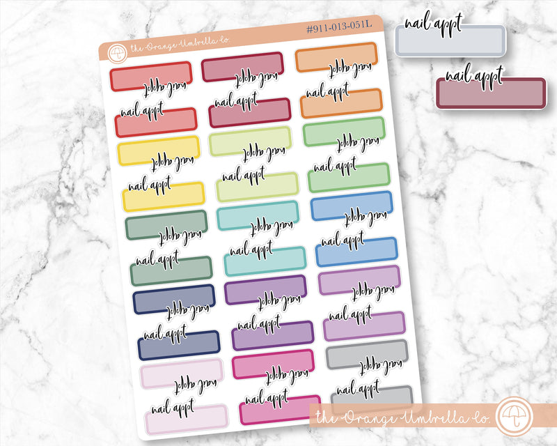 Nail Appointment Quarter Box Planner Stickers, Rainbow "Nail Appt" Labels,Tracking Appointment Planner Stickers (