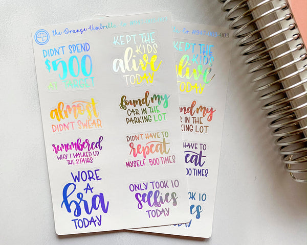 Hilarious Gold Star Adult Sayings, HOLO Color Foil Sarcastic Quotes Planner Stickers, Gold Star For Adulting, F7 (#947-003-003-F-HO)