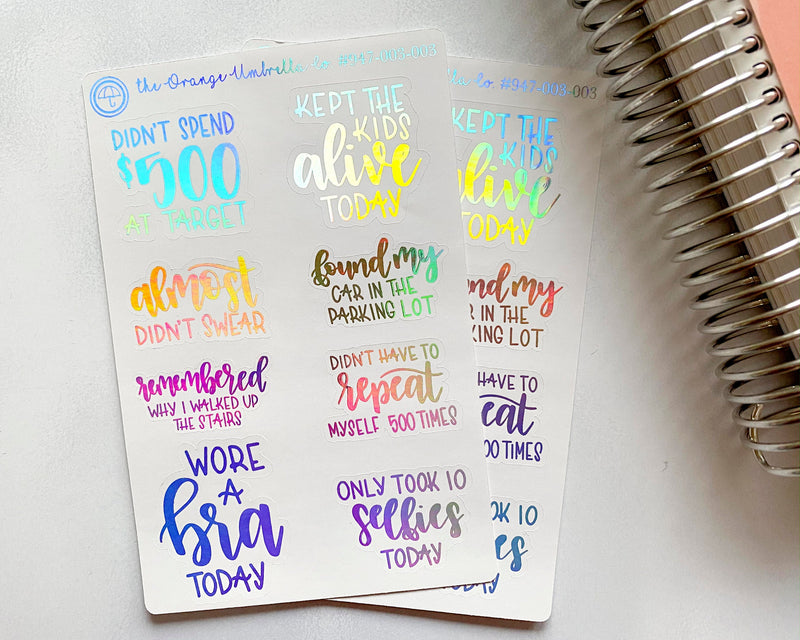 Hilarious Gold Star Adult Sayings, HOLO Color Foil Sarcastic Quotes Planner Stickers, Gold Star For Adulting, F7 (