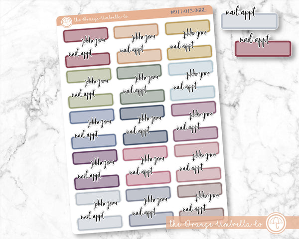 Nail Appointment Quarter Box Planner Stickers, Muted Rainbow "Nail Appt" Labels,Tracking Appointment Planner Stickers (#911-013-068L-WH)