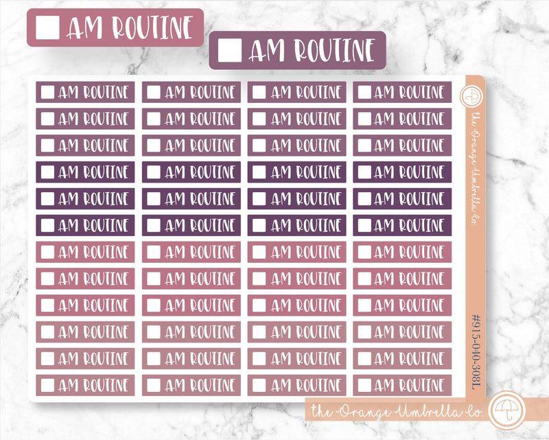 AM Routine Script Planner Stickers and Labels | F1 Muted Pink/Purple | L-049 / 915-040-308L-WH