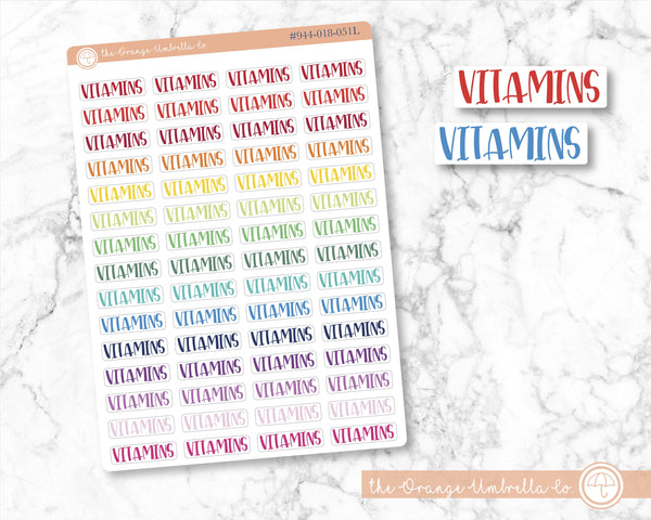 50% OFF -  CLEARANCE | Vitamins Script Planner Stickers | F1 | S-201-R / 944-018-051-WH