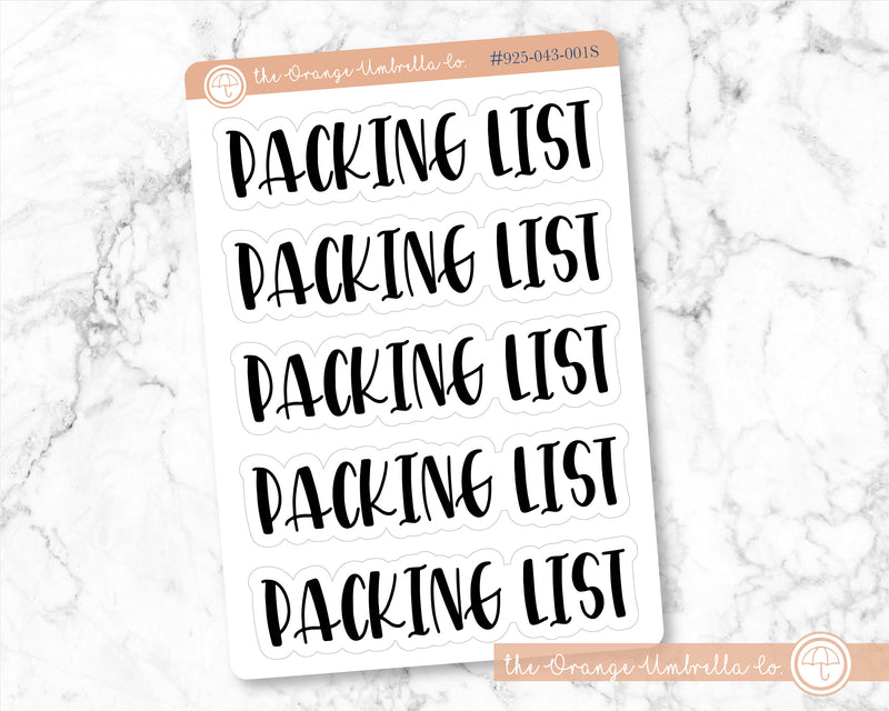 Packing List Header Script Planner Stickers | F1 | T-077-B / 925-043-001S-WH