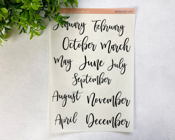 CLEARANCE | Month Name Header Script Planner Stickers | F2 Clear Matte |  B-321-BCM