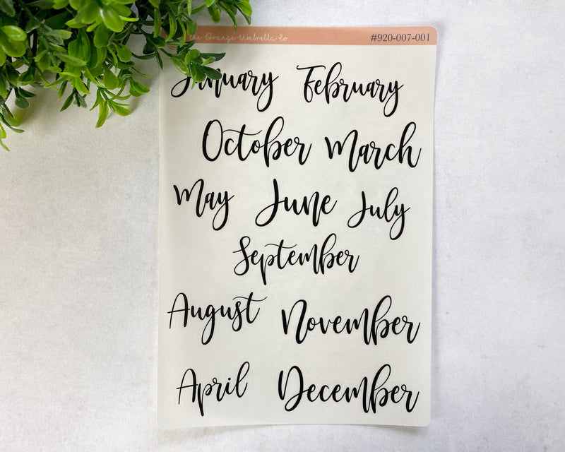CLEARANCE | Month Name Header Script Planner Stickers | F2 Clear Matte |  B-321-BCM