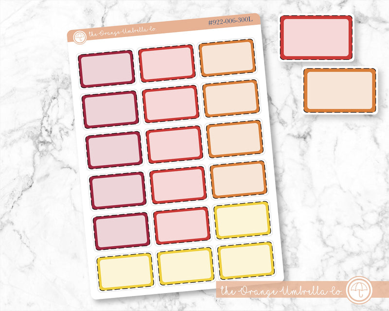 Stitched Half Box Labels, Reds/Yellows Color Appointment Labels, Basic Event Planner Stickers (