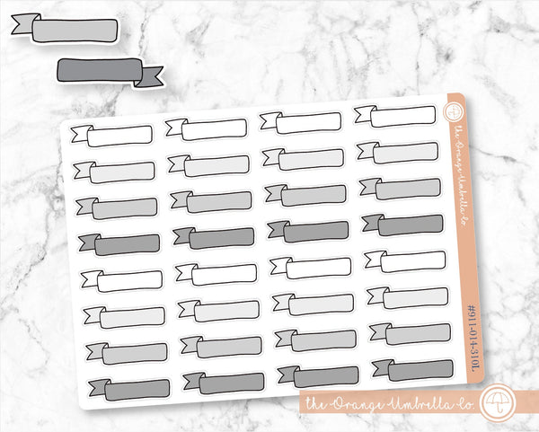 Banner Planner Labels, Flag Planner Stickers, Appointment Label Event Label, Black and Grey Colored Planning Labels (#911-014-310L-WH)