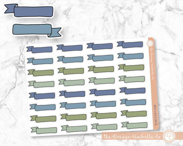 Banner Planner Labels, Flag Planner Stickers, Appointment Event Label, Muted Greens/Blues Color Print Planning Labels (#911-014-307L-WH)