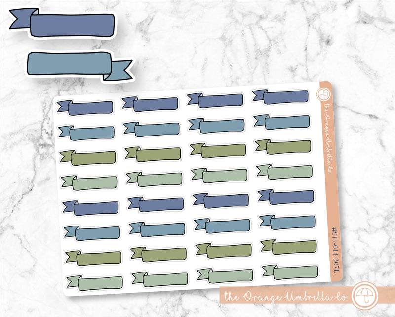 Banner Planner Labels, Flag Planner Stickers, Appointment Event Label, Muted Greens/Blues Color Print Planning Labels (