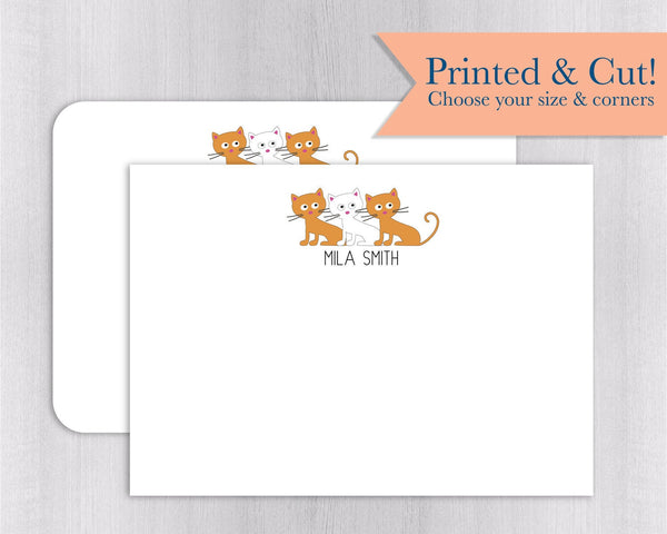 Cat Note Cards - 12pk | Personalized Flat Note Cards with Cats | Kitty Note Cards  | NC-026
