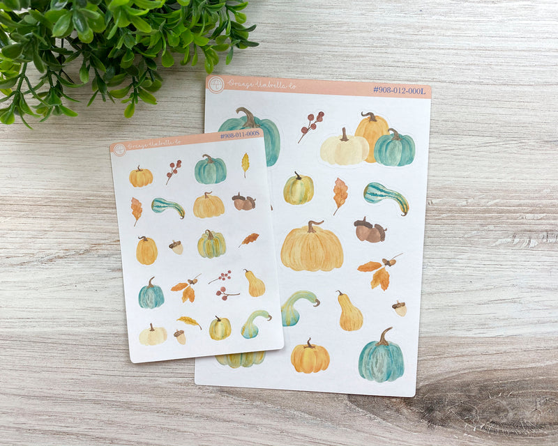 Pumpkin/Gourd Watercolor Deco Planner Stickers | D-012/D-013 / 908-011/012-000-WH