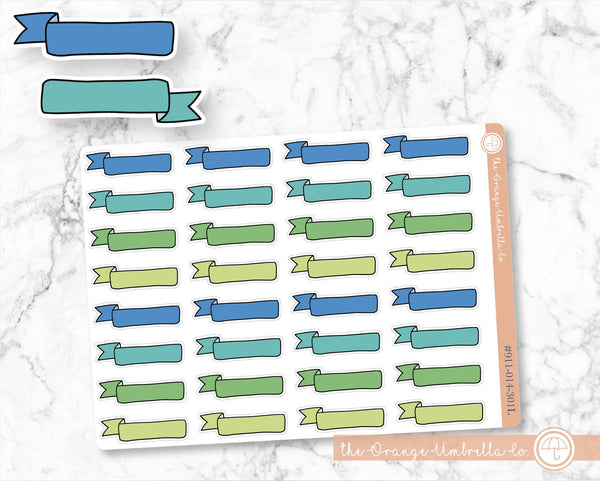 Banner Planner Labels, Flag Planner Stickers, Appointment Label Event Label, Greens/Blues Color Print Planning Labels (#911-014-301L-WH)