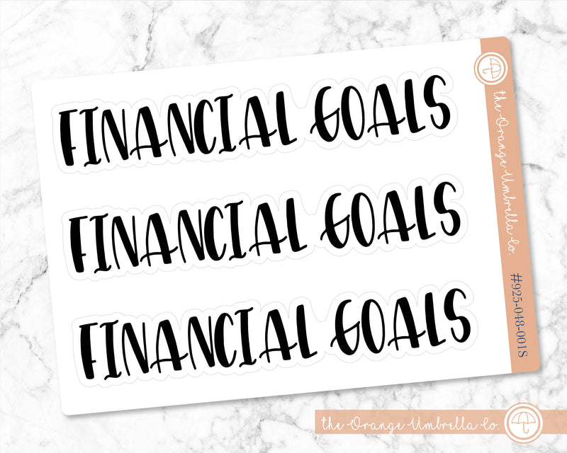 Financial Goals Header Script Planner Stickers | F1 | T-081-B / 925-048-001S-WH
