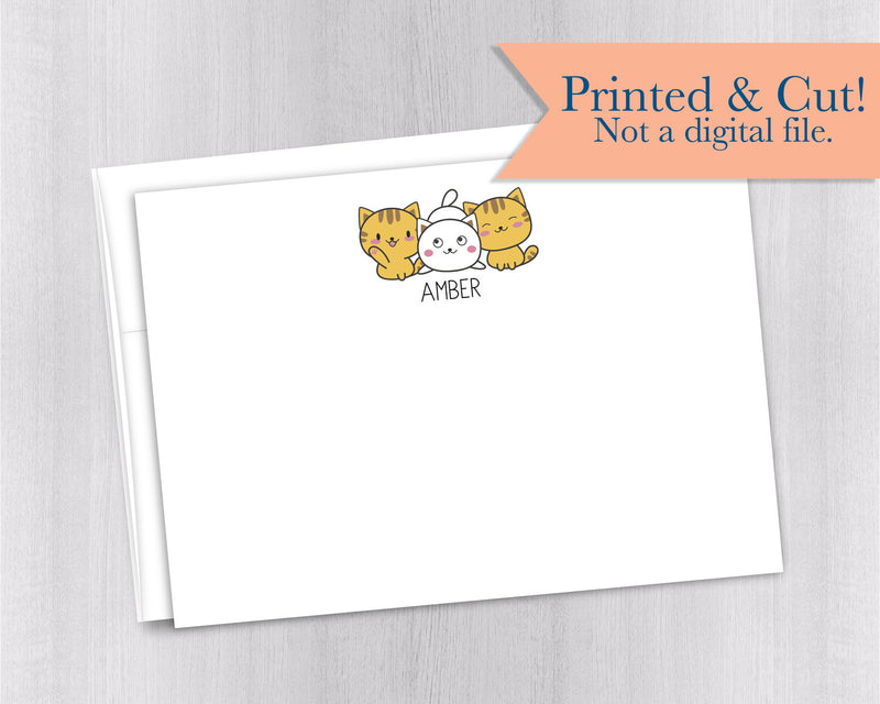 Cat Note Cards - 12pk | Personalized Flat Note Cards with Cats | Kitty Note Cards | Printed with Envelopes  | NC-029E