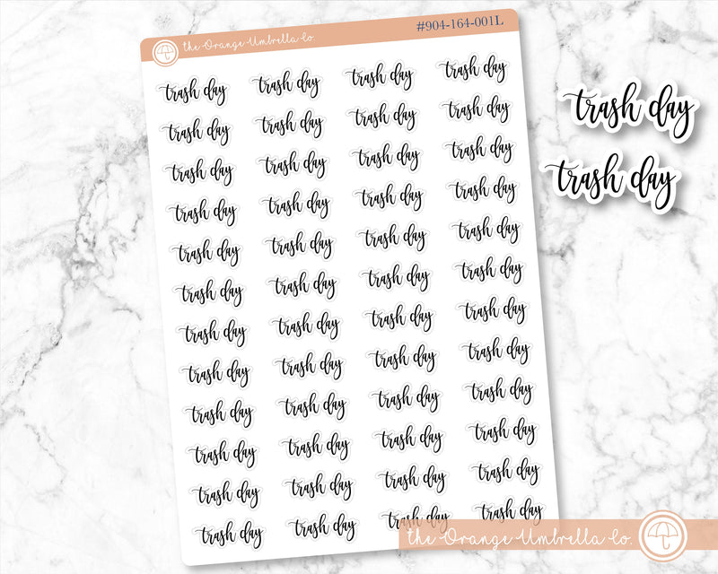 Trash Day Planner Stickers, Script "Trash Day" Labels, Color Print Planning Stickers, F2 (