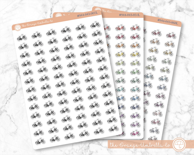 Bike Planner Stickers, Bicycle Icon Stickers, Color Print Planning Labels (