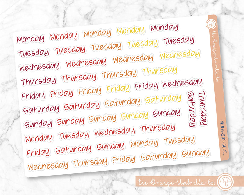 CLEARANCE | Day of the Week Header Jen Plans Script Planner Stickers | FJP Bright | B-084 to B-090