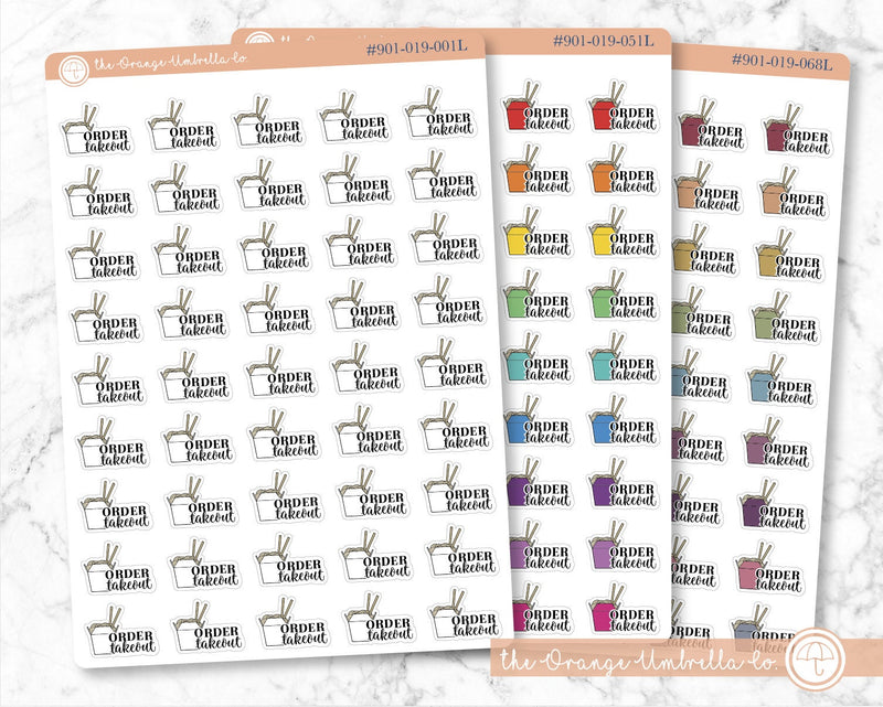 Order Take Out Planner Stickers, Script Icon "Order Take Out" Planner Labels, Color Print Planning Stickers (