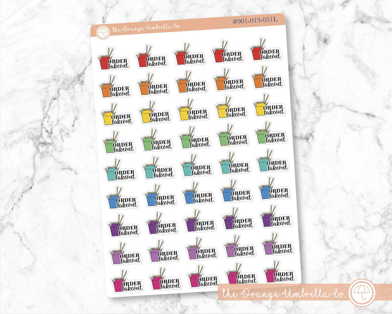 Order Take Out Planner Stickers, Script Icon "Order Take Out" Planner Labels, Color Print Planning Stickers (