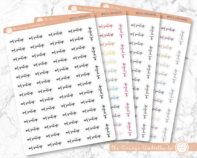 AM Routine Label Planner Stickers, Script &quot;AM Routine&quot; Labels, Colored Print Planning Stickers, F2 (