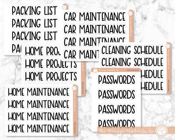 Script Headers Household Stickers, Dashboard Pages, Dash Board Notes, Goal Setting Planner Stickers, F8 (#925-WH)