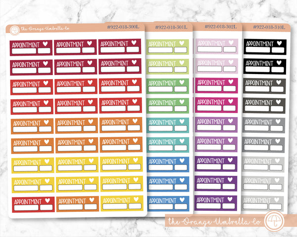 Quarter Box Appointment Reminders Planner Stickers, Appt Tracking Labels, Color Planning Stickers, F8 (#922-018-300L-WH)