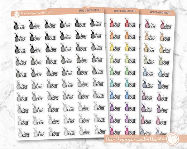 Clean House Script Icon Planner Stickers, Icon Script Labels, Color Print Planning Stickers, FC11 (#921-069-051L-WH)