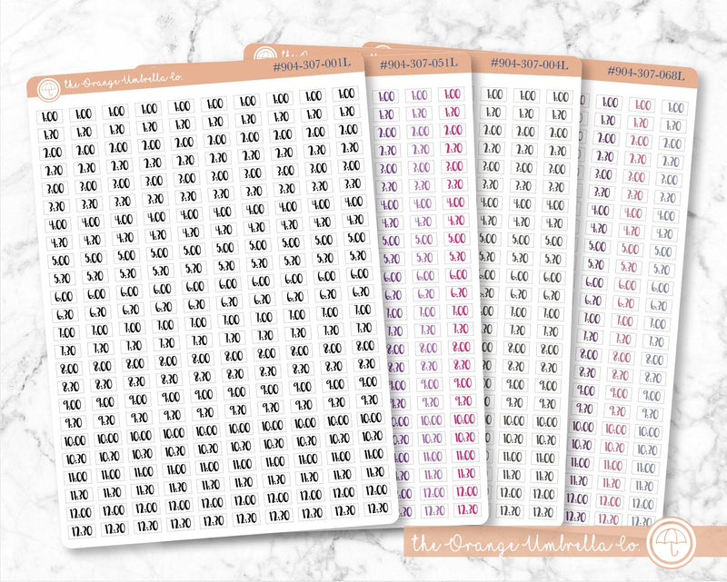 Time - 30 Minute Increment/Half Hour Script Planner Stickers | F1 | B-067 / 904-307-001L-WH)