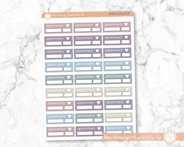 Quarter Box Appointment Reminders Planner Stickers, Appt Tracking Labels, Color Planning Stickers, FJP (#922-016-055L-WH)