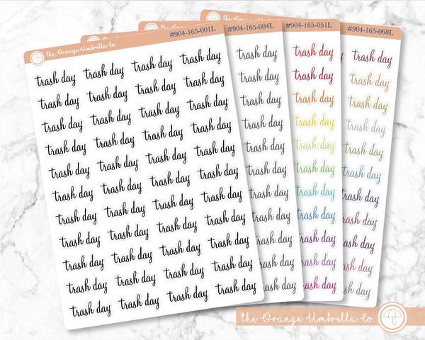 Trash Day Planner Stickers, Script "Trash Day" Labels, Color Print Planning Stickers, F4 (#904-165-001L-WH)