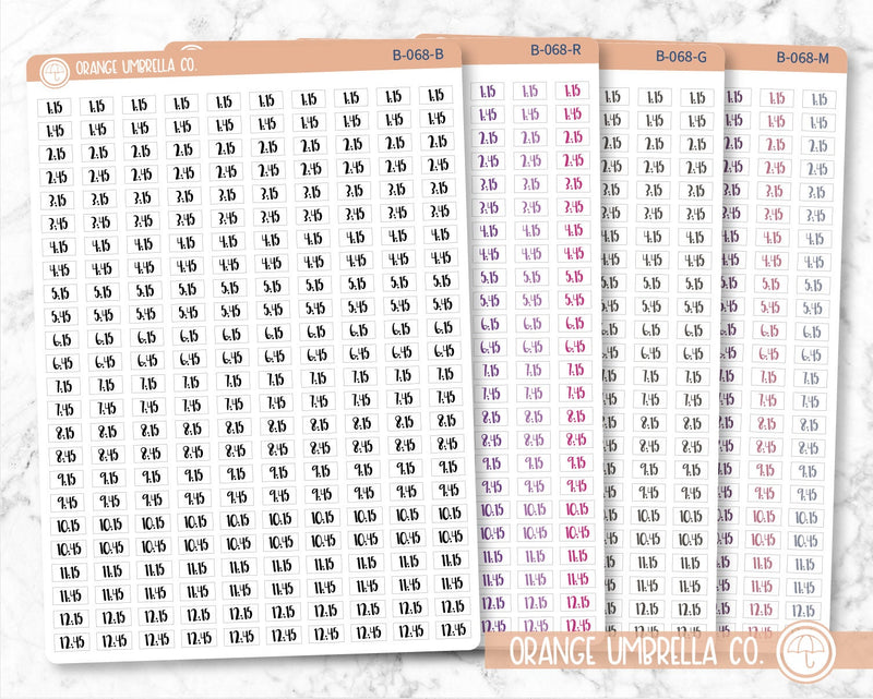 Time - Quarter and 3-Quarter Hour Planner Stickers and Labels | F1 Color Print Labels | B-068